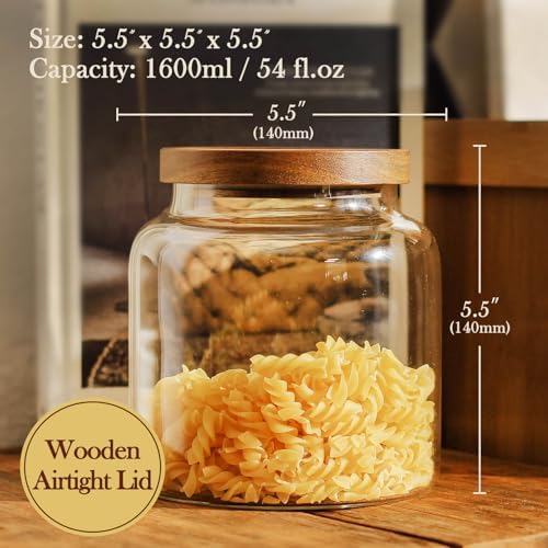 Labina Glass Jar with Wood Lid, Airtight Kitchen Storage Canister
