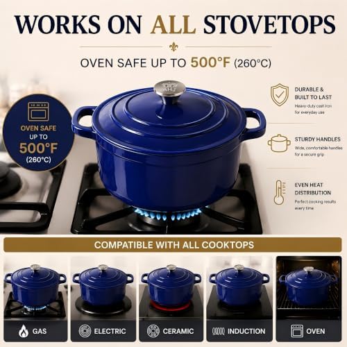 AHJ Cast Iron Dutch Oven Set - 4 Piece Nesting Enameled Cookware with Lid