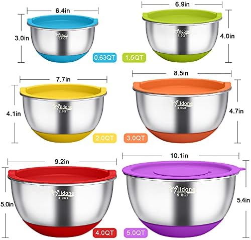 Wildone Mixing Bowls with Airtight Lids, Stainless Steel Mixing Bowls Set