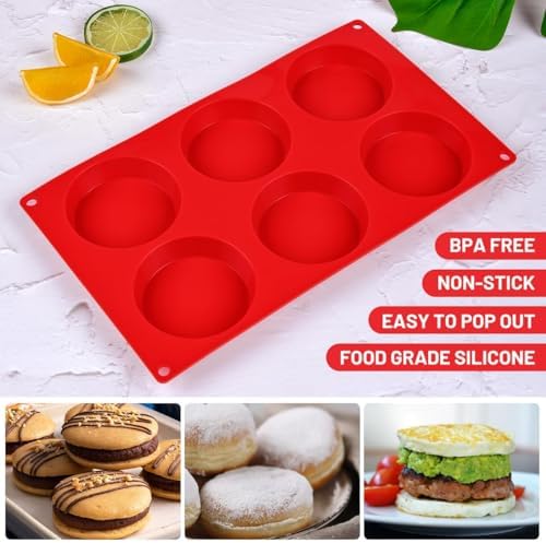 CAKETIME Muffin Top Pan, Silicone Egg Molds for Breakfast Sandwiches 3 Inch Round Silicone Baking Molds for Baking English Muffins, Whoopie Pies, Corn Bread, Egg Bites, Cookie, Tarts 3 Pack