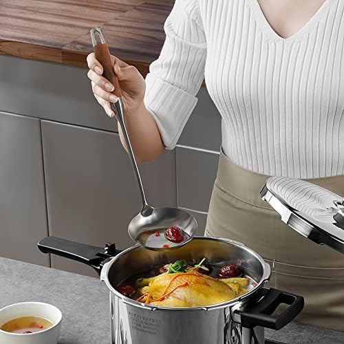 AOOSY Soup Ladle,304 Stainless Steel Cooking Ladle Spoon with Wooden Handle