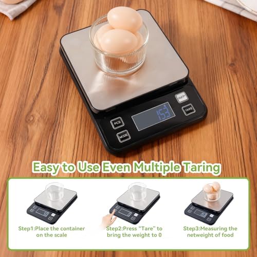 IP67 Waterproof Digital Kitchen Scale, 10kg/22lb Capacity with 0.1g Precision, Kitchen Scales for Food,Rechargeable Battery & 5 Units Conversion for Cooking, Baking - Food Scale