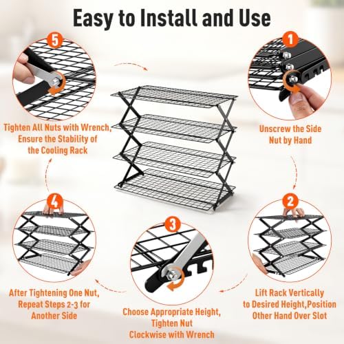 P&P CHEF 4 Tier Collapsible Cooling Racks, Stackable Bakers Rack,Black