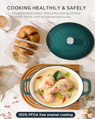 Enameled Cast Iron Dutch Oven - 9.3QT Dutch Oven Pot with Lid & Cotton Potholders - Heavy-Duty Non Stick Casserole Pot for Braising, Stews, Roasting, Baking, Suitable for All Stovetops, Bottle Green