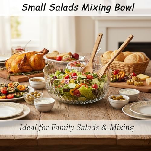 Frcctre 4 Pack 70 Ounce Small Clear Plastic Serving Bowls, 8 Inch Round Plastic Salad Mixing Bowl Reusable and Disposable Catering Bowls for Party, Salad, Fruit, Snack, Chip, Popcorn