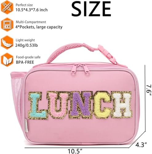 GYEUKHAM Insulated Lunch Box for School, Thermal Reusable Durable Freezable Lunch Bags for Kids Boys Girls Men Women - Small Soft Cooler Portable Lunch Tote Kit for Work Picnic Travel,Pink Alphabet