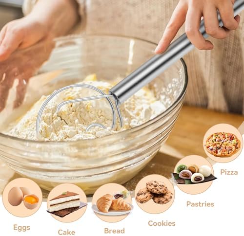 Danish Dough Whisk Stainless Steel Hook Dutch Baking Tool Bread Sourdough Mixer for Pizza Pastry Cake Batter Making