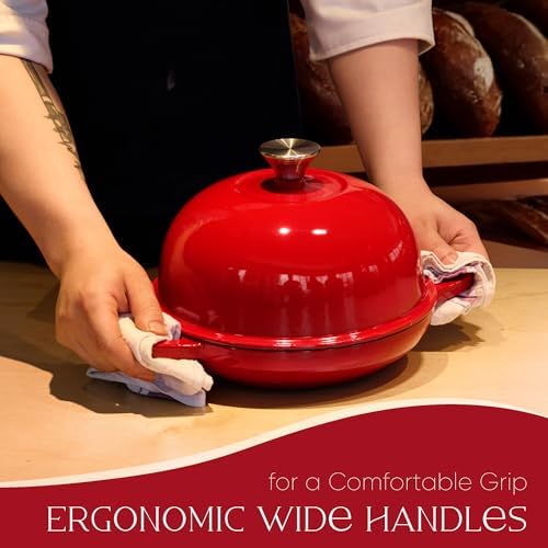 CAROTE 5QT Enameled Cast Iron Dutch Oven, Red Round Bread Oven
