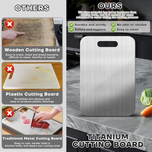 Titanium Cutting Board - 100% Pure Titanium Cutting Boards, Food-Grade, Non-Slip Surface, Dishwasher Safe, for Elegant Serving Tray for Kitchen, Charcuterie, Meat, Vegetables, Easy Clean, 14.2"x9.8"