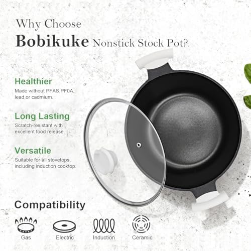 7 Qt Nonstick Stock Pot with Lid,Large Soup Pot with Stay-Cool Handle,White