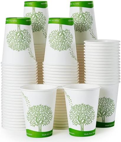 ECOLipak 240 Count 12 oz Compostable Paper Cup, Disposable Paper Coffee Cup