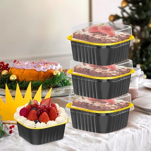 30Pack 5oz Mini Cake Pans with Lids and Spoons Baking Cups Aluminum Foil Pans Tins, Individual Dessert Cups Containers for Sales,Party,Picnics (Black&Gold)