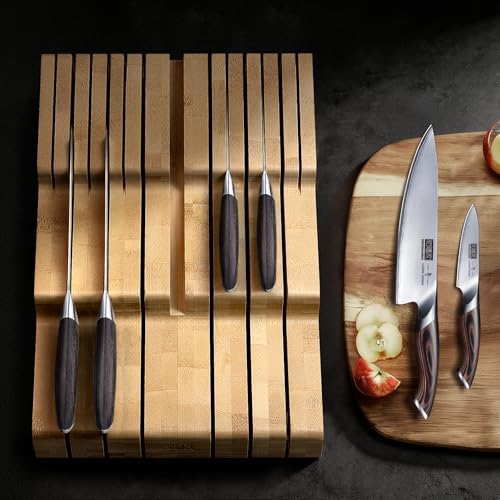 HOSHANHO In-Drawer Knife Block, Bamboo Knife Drawer Organizer for 12 Knives
