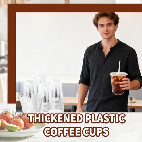 Alaeseje 100 Pack 16 oz Clear Plastic Iced Coffee Cups with Lids and Straws