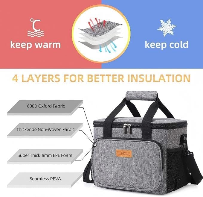 iknoe Insulated Lunch Bag, Foldable 8.5L Cooler Bag for Men & Women, Lunch Box