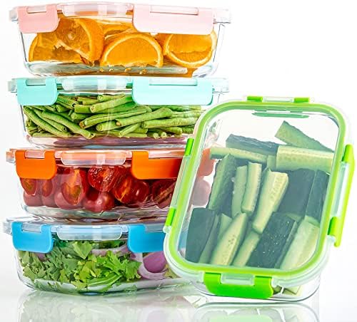 UMEIED 10 Pack Glass Food Storage Containers with Lids Leakproof, Airtight Glass Meal Prep Containers For Lunch, On The Go, Leftover, Dishwasher Safe