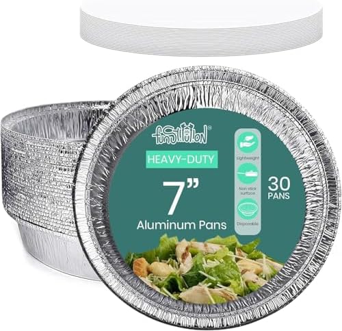 Round Aluminum Pans with Lids (30 Pack) - 7 Inch Disposable Pie Pans - Round Aluminum Foil For Baking, Grilling, Cooking, Storing, Prepping - Pie Tins with Lids