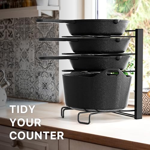 SIMPLE HOUSEWARE 5 Compartments Height Adjustable Pan Organizer, Black