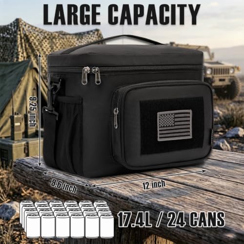 FlowFly Tactical Lunch Bag Large Insulated Lunch Box Cooler Tote for Men, Women with MOLLE/PALS Webbing (Black, Large)