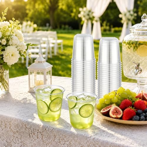 KesaPlan 200 Pcs 12oz Plastic Clear Cups, Disposable Wine Cocktail Glasses