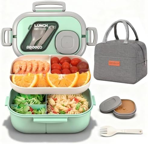 PEDECO Green Lunch Box Set with Bag & Utensil, Leak Proof for Women Men Kid
