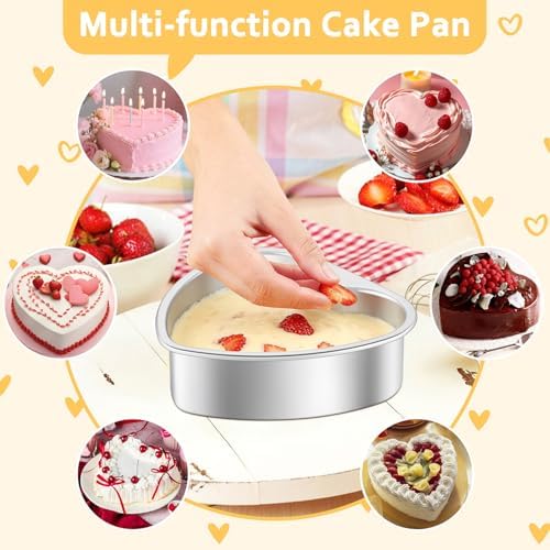TeamFar Heart Cake Pan Set of 3, 6 Inch Stainless Steel Cake Pans