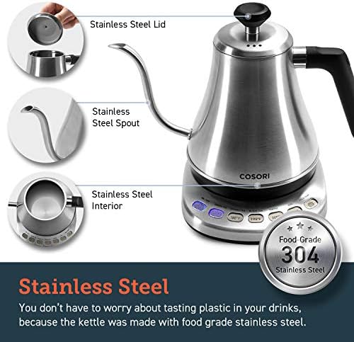 Cosori Gooseneck Electric Kettle with Temperature Control, 0.8L, Silver