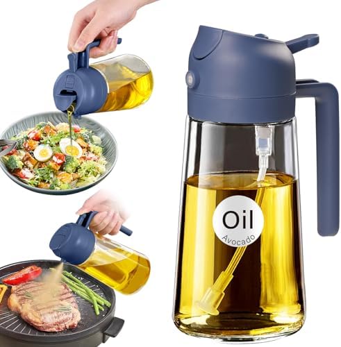 YARRAMATE 16 oz 2-in-1 Glass Olive Oil Sprayer for Cooking, Navy