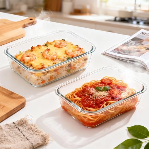 2 Pack 78oz/9.8 CUPS Large Glass Storage Containers with Lids