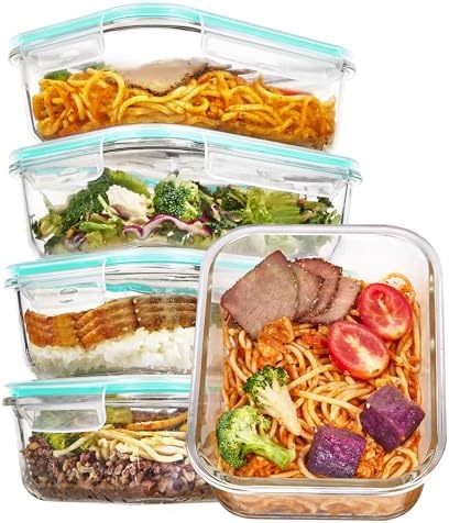 Vtopmart 5 Pack 35oz Glass Food Storage Containers with Lids, Green