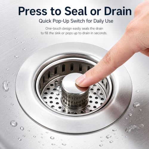 2 Pack Kitchen Sink Drain Strainer, 3 in 1 Stainless Steel Pop Up Sink Stopper with Anti-Clogging Basket, Filter Plug Fit US Standard 3-1/2 Inch Drain
