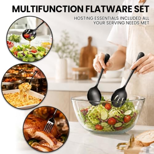 12-Piece Black Serving Utensils Set, Serving Spoons for Buffet