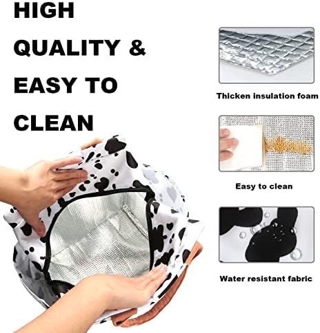 Joymee Reusable Insulated Lunch Bag, Leakproof Cooler Tote for Work - Cow