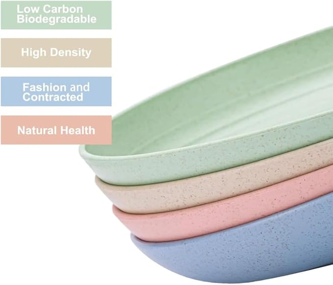 Unbreakable Cereal Dinner Plate, 9 Inch Wheat Straw Deep Reusable Plastic, Lightweight Salad Kids for Kitchen Camping BPA FREE Dishwasher Safe