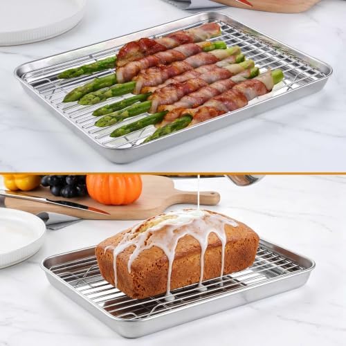 Homikit Baking Sheet with Wire Rack Set (4 Pans + 4 Racks), 16/12/10/9 Inch