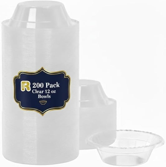 R-kay 200 Pack Clear Plastic Bowls - Microwavable Clear Bowls - Strong Heavy Duty And Sturdy Clear Disposable Plastic Bowls
