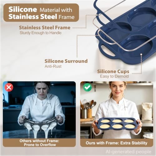 4 Inch Jumbo Silicone Muffin Top Pan with Frame Non Stick Egg Mold Baking