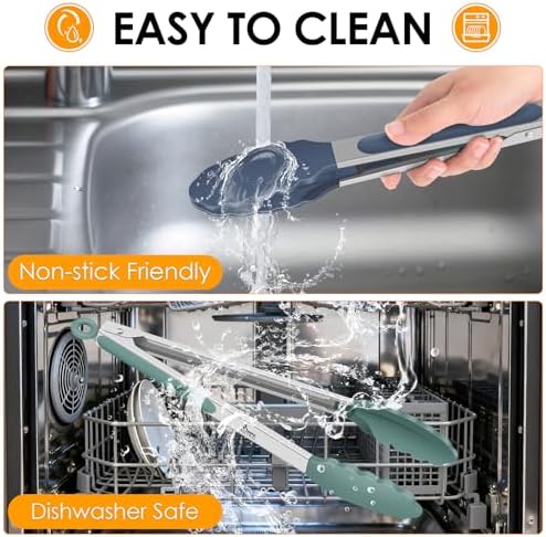 HOTEC Premium Stainless Steel Locking Kitchen Tongs with Silicon Tips, Set of 3-7", 9" and 12" (Neutral)