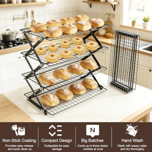 2 Pack Collapsible Cooling Rack, 4 Tier Stainless Steel Baking Rack