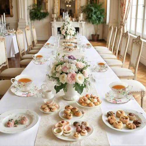 TATSUMI Country Roses 18 Peices Bone China Tea Cup And Saucer Set, English Vintage Tea Cups Of 6 For Women And Tea Party Sets(Pink,6 sets)