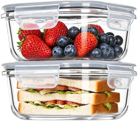 Vtopmart 2Pack 17.5oz Glass Meal Prep Food Container Sets with Lids