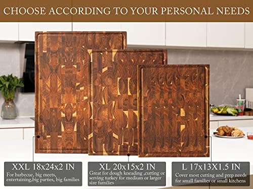 AZRHOM Acacia End Grain Wood Cutting Board 20x15x2 In Thick Butcher Block