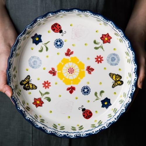 Round Baking Pan,Christmas Pie Pizza Pan, Ceramic Glaze Baking Dish for Cooking, Cake Dinner, Banquet and Daily Use