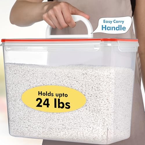 Shazo 2 PC (11L | 372 oz) Flour Sugar Storage Containers with Easy Carry Handle - Plastic Extra Large Food Storage Containers with Lids for Rice Cereal, BPA Free & Airtight Kitchen Pantry Organization