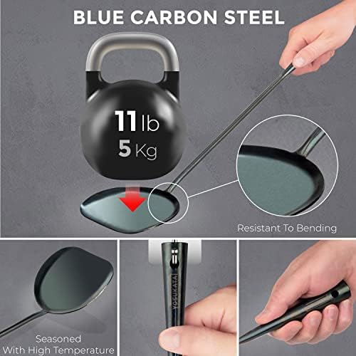 YOSUKATA 17" Blue Carbon Steel Wok Spatula and Ladle, 3 pairs Chopsticks