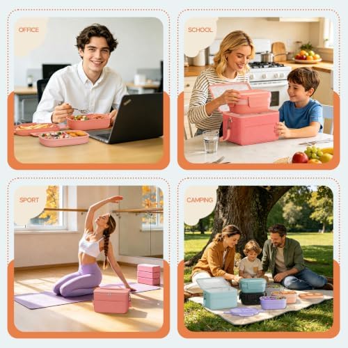 Adults Leak-Proof Bento Lunch Box Set with Lunch Bag for Work, School（Pink）