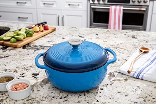 Lodge Essential Enamel Cast Iron Dutch Oven, 4.5 Quart, Caribbean Blue