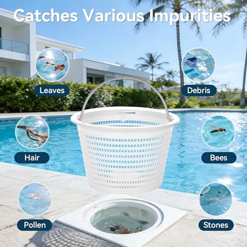 8" Pool Skimmer Basket, 316 Stainless Steel Handle, Built in Weight