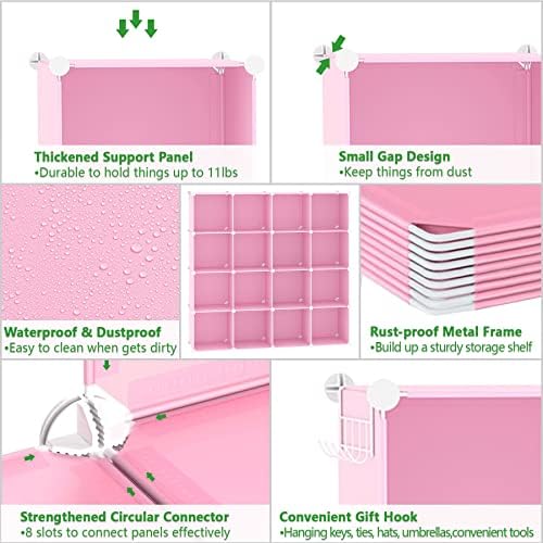 C&AHOME 16 Cube Storage Organizer Cube Shelves Units Storage Cubes, Pink