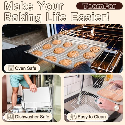 TeamFar Baking Sheet with Rack Set, 3 Pans + 3 Racks, 17.6/12.5/10.5 Inch